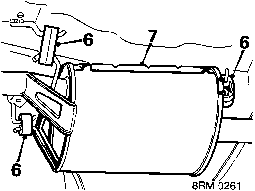 Diagram of tail pipe and its rubber mountings showing parts 6 and 7