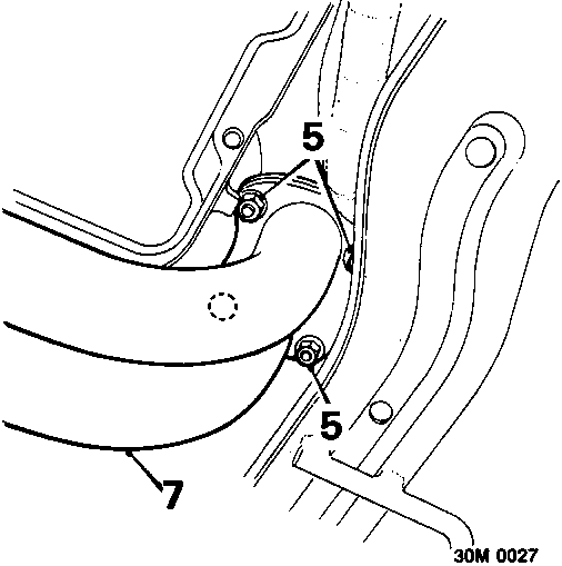 Diagram showing front pipe connection to exhaust manifold with numbered callout 5