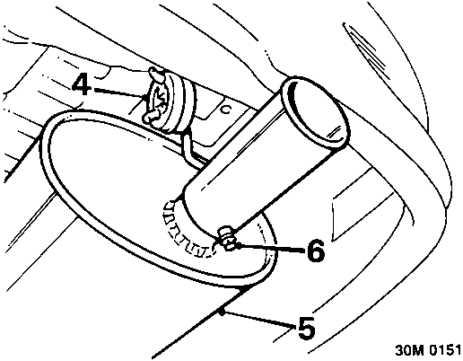 Diagram showing rear of silencer and tail pipe finisher with callout numbers 4, 5, and 6