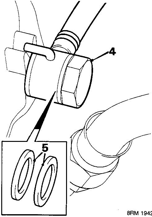 Close-up diagram of brake servo banjo bolt and sealing washers on the manifold