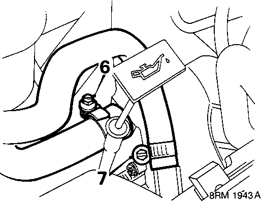 Diagram showing heater hoses and expansion tank hose connections to the inlet manifold, with callout numbers 6 and 7.