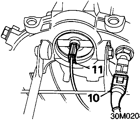 Diagram showing coolant temperature thermister and Lucar connection on the heater assembly, with callout numbers 10 and 11.