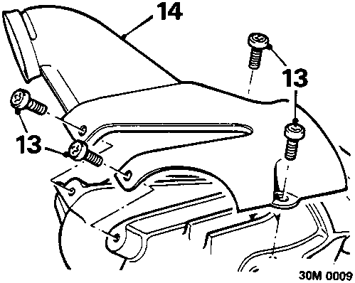 Diagram showing hot box assembly with screws labeled 13 and hot box labeled 14