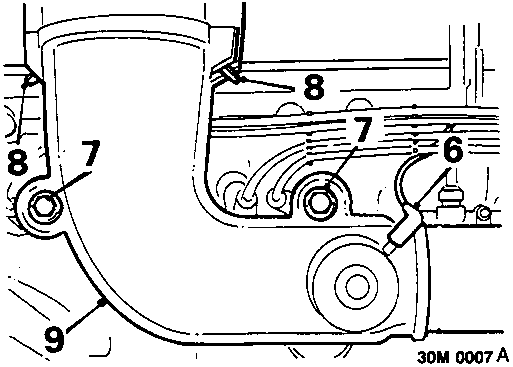 Diagram showing air cleaner intake duct, bolts, clips, and vacuum hose connections labeled 6, 7, 8, and 9