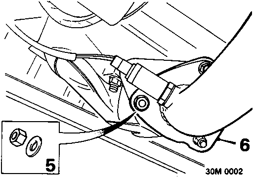 Diagram showing exhaust front pipe connection to manifold flange with nuts and washers