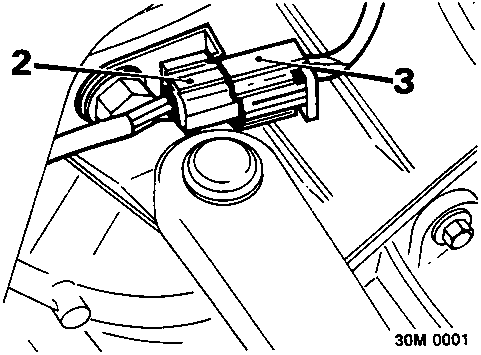 Diagram showing oxygen sensor multiplug connector being released from bracket on gearbox