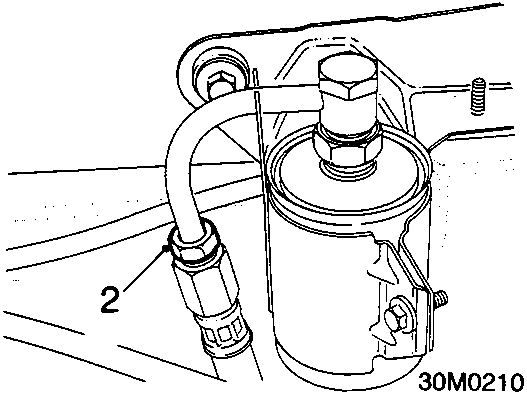 Diagram showing the fuel filter and union labeled with callout number 2