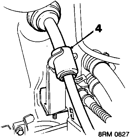 Diagram showing clutch cable secured in support bracket with callout number 4