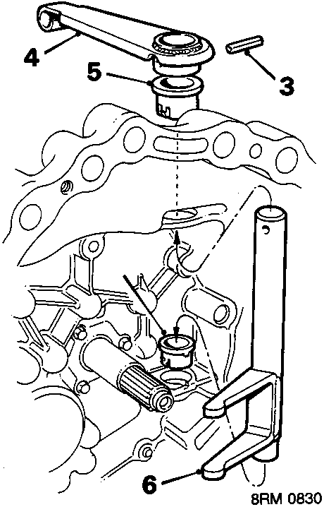 Diagram of clutch release lever, shaft, and bearing assembly with callout numbers 3, 4, 5, and 6