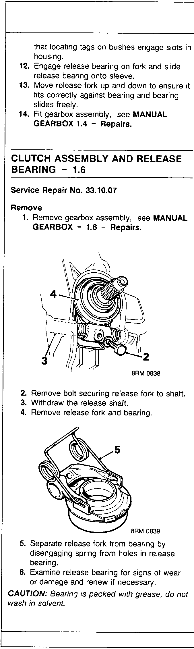 Diagram showing release shaft, release fork and release bearing with callout numbers 2, 3, and 4