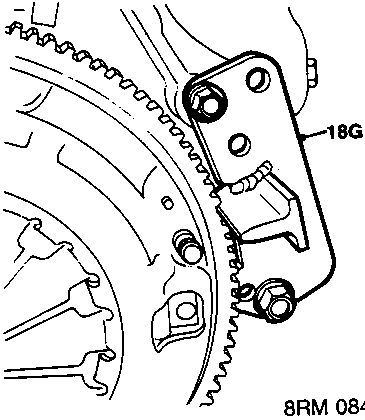 Diagram showing locking tool 18G 1571 attached to flywheel
