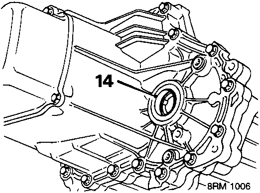 Diagram showing an oil seal recess in a gearbox housing, with arrows indicating the direction to prise the seal out.