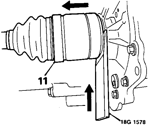 Diagram showing tool 18G 1578 being used to release a drive shaft from a differential housing.