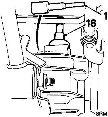 Diagram showing rubber pin securing speedometer cable to gearbox, with callout numbers 17 and 18