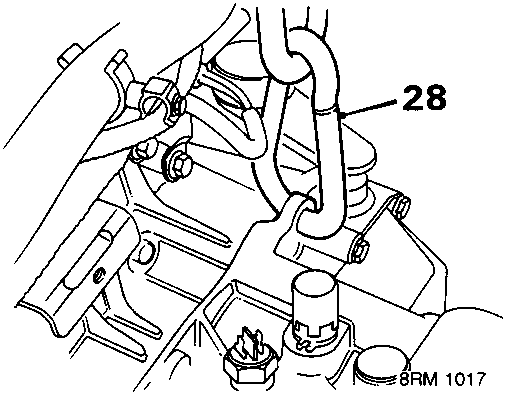 Diagram showing lifting equipment attached to gearbox lifting eye, with callout number 28