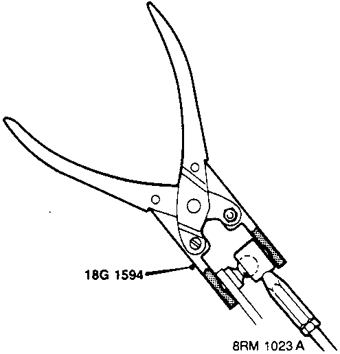 Diagram showing tool 18G 1594 connecting a gear change ball joint to a shaft