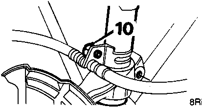 Diagram showing removal of bolt securing brake hose bracket to damper, with callout for part 10
