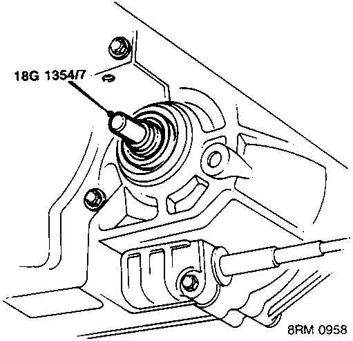 Diagram showing tool 18G 1354/7 locating seal on intermediate shaft