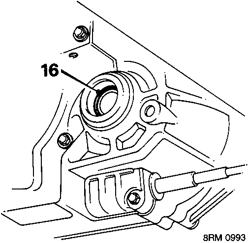 Diagram showing oil seal in housing with callout number 16
