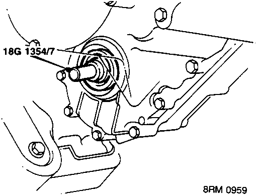 Diagram showing oil seal 18G 1354/7 being located on a drive shaft spline at the gearbox end, reference 8RM 0959