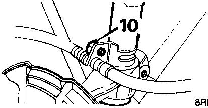 Diagram showing removal of bolt for brake hose bracket to damper, callout 10