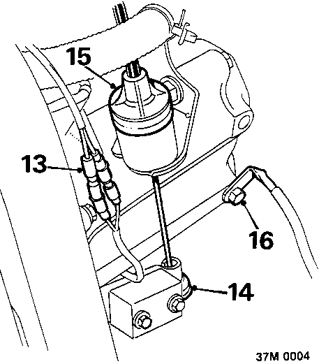 Diagram showing the rear of the gearbox with callout numbers 13, 14, 15, and 16 indicating various cables, brackets, and leads.