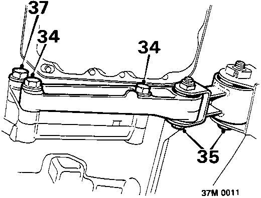 Diagram of lower tie rod bracket area with callouts 34, 35, and 37