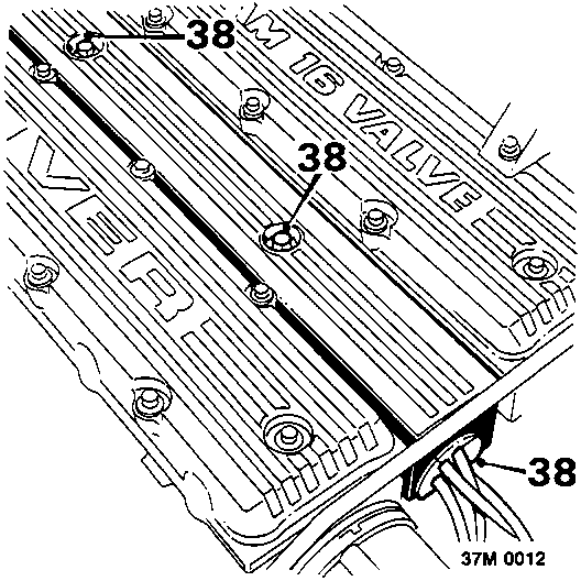 Diagram of spark plug cover with bolts labeled 38