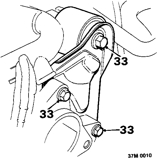 Diagram of engine rear mounting plate with three bolts labeled 33