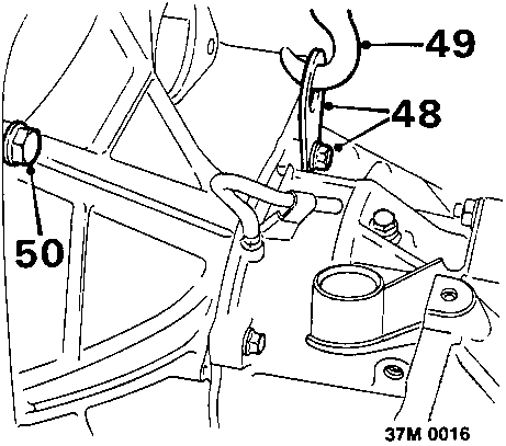 Diagram showing lifting eye 49 attached to gearcase, lifting chain 48 connected, and gearbox bolt 50 being removed