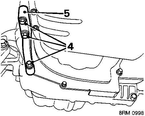 Diagram showing anti-beaming bracket secured by bolts with callout numbers 4 and 5, reference 8RM 0998