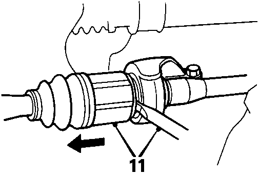 Diagram showing the drive shaft connection area with callout number 11.