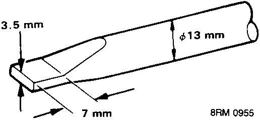 Diagram of a screwdriver tip with dimensions 3.5 mm, 7 mm, and diameter φ 13 mm. Code 8RM 0955.