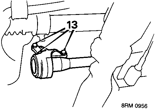 Diagram showing three bolts (callout 13) securing the intermediate shaft bearing housing to the cylinder block. Code 8RM 0956.