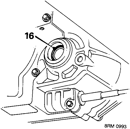 Diagram showing oil seal being removed from housing with callout number 16