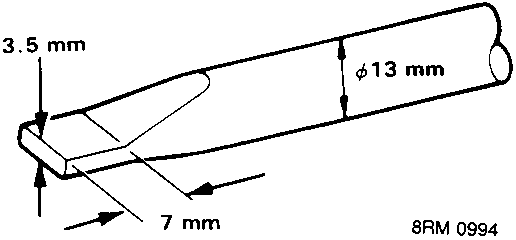 Diagram of screwdriver dimensions: 3.5 mm tip width, 13 mm diameter, 7 mm length