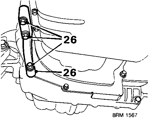 Diagram showing bolts securing the anti-bearing bracket to the crankcase and torque converter housing