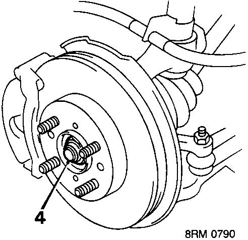 Diagram showing drive shaft nut (4) on the wheel hub assembly