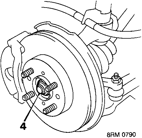 Diagram of a drive shaft being removed from the hub assembly, with the nut labeled 4