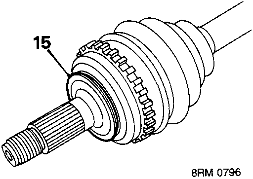 Diagram of a drive shaft outer joint showing the seal labeled 15