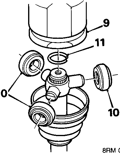 Exploded view of inner joint components including bearings, spider, circlip, and stopper ring