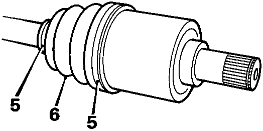 Drive shaft showing gaiter clips and inner joint