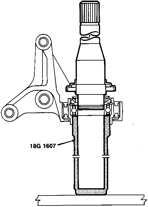 Diagram showing tool 18G 1607 supporting a bearing while an intermediate shaft is pressed into a housing.