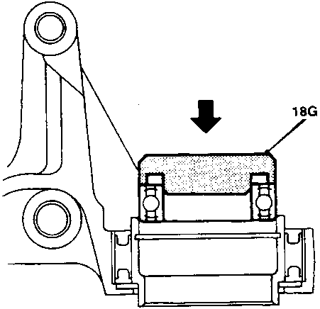 Diagram showing tool 18G 1606 pressing a bearing into a housing.