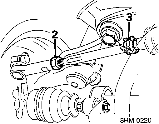 Diagram showing track rod assembly with callout numbers 2 and 3, and figure number 8RM 0220