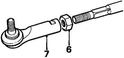 Diagram showing track rod end, lock nut, and numbered parts 6 and 7