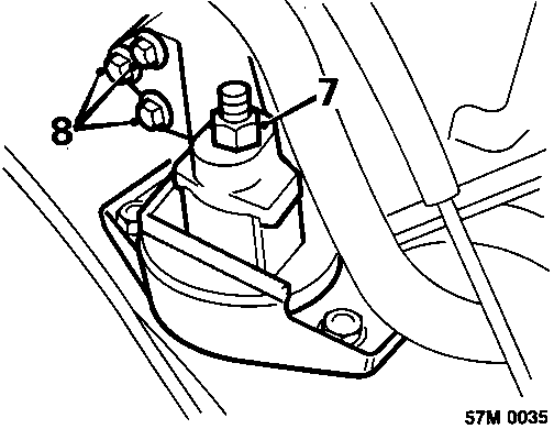 Diagram showing removal of nut and bolts securing engine RH mounting bracket to cylinder block