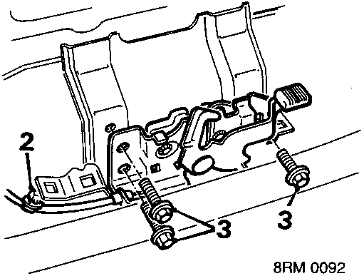 Diagram showing headlamp assembly with callout numbers 2 and 3 securing it to the vehicle frame