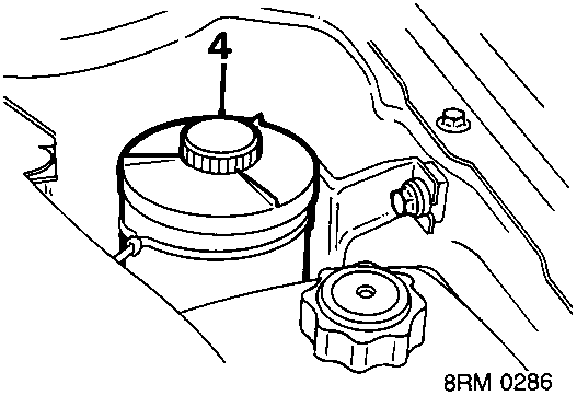 Diagram showing power steering reservoir with callout number 4