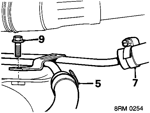 Diagram showing power steering hoses and clips with callout numbers 5, 7, 9